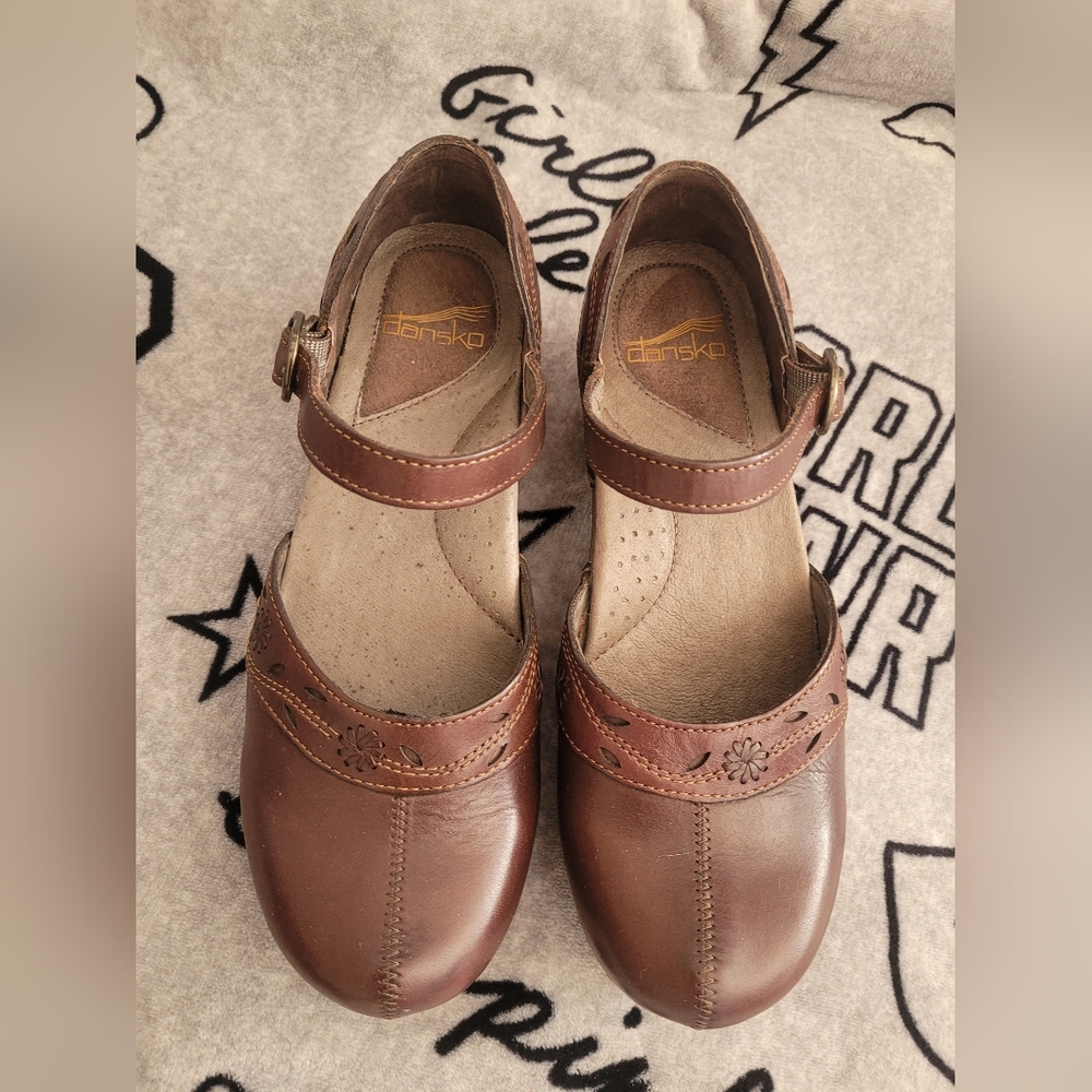 Dansko Brown Detailed Mary Jane Clogs 38